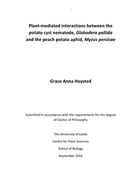 Plant-Mediated Interactions Between the Potato Cyst Nematode, Globodera Pallida and the Peach Potato Aphid, Myzus Persicae