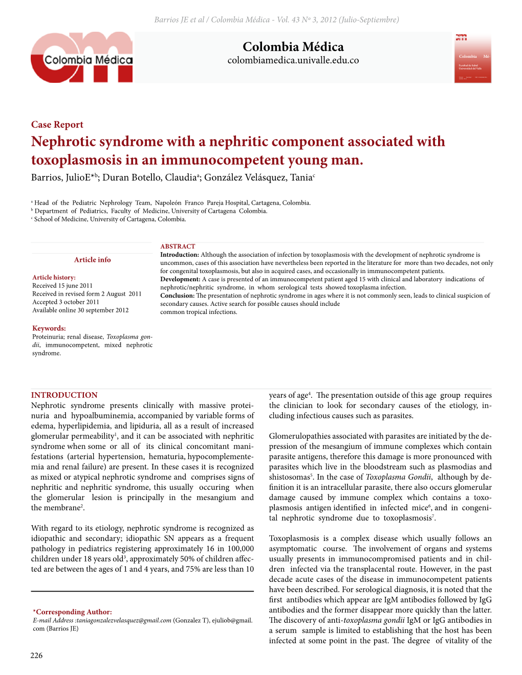 Nephrotic Syndrome with a Nephritic Component Associated with Toxoplasmosis in an Immunocompetent Young Man