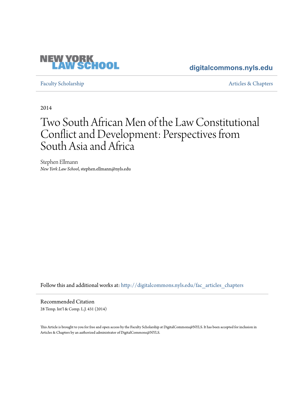 Two South African Men of the Law Constitutional Conflict and Development