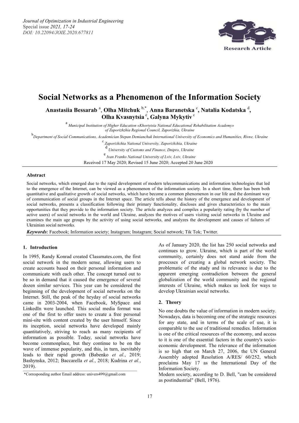 Social Networks As a Phenomenon of the Information Society