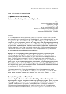 (Orpheus Wendet Sich Um.) Szenisch-Musikalische Interpretation Der Drei Orpheus-Opern