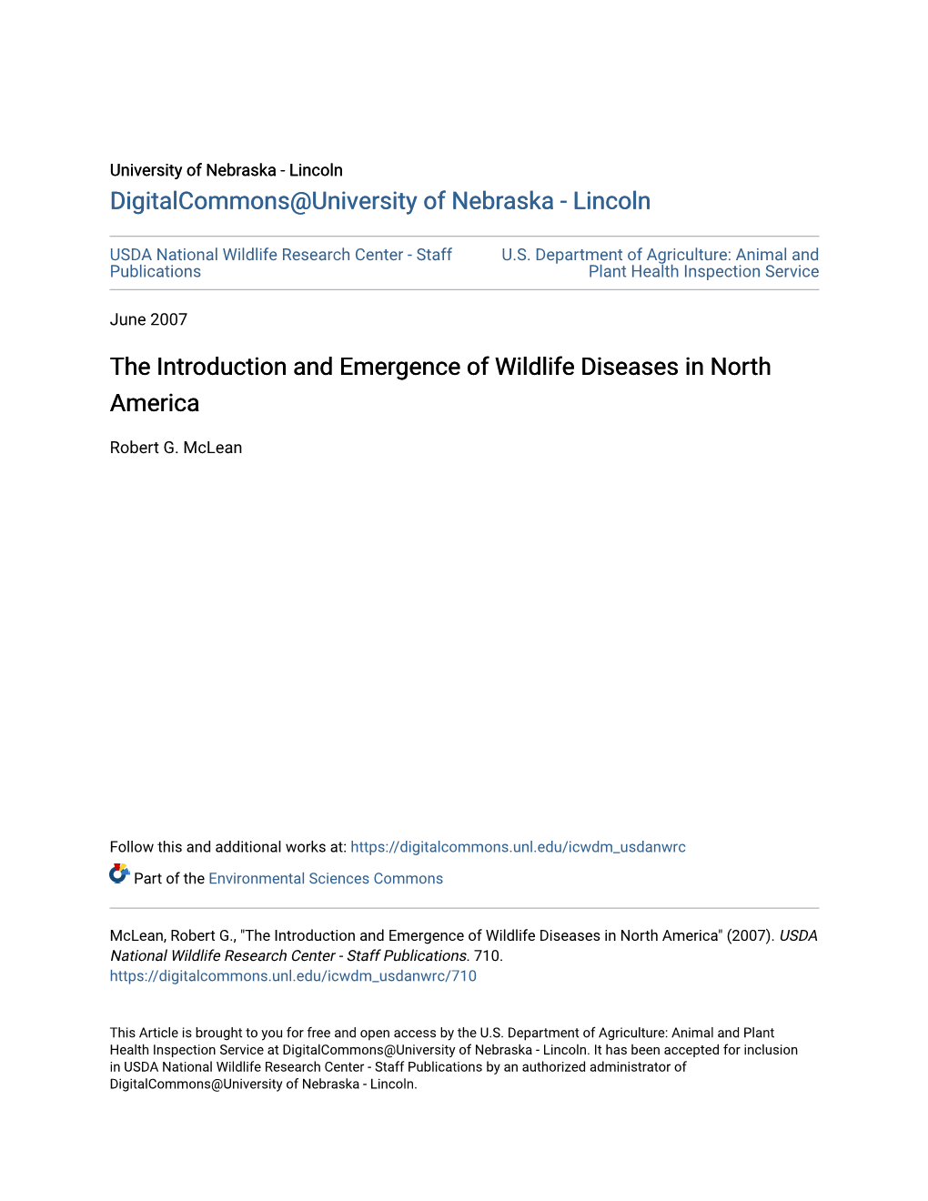 The Introduction and Emergence of Wildlife Diseases in North America