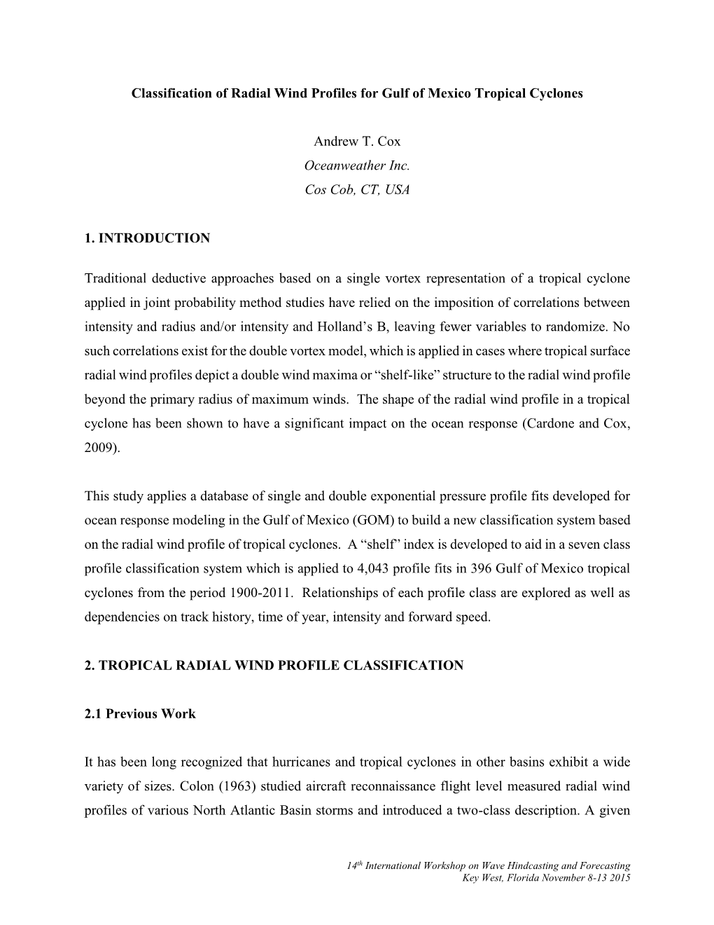 Classification of Radial Wind Profiles for Gulf of Mexico Tropical Cyclones