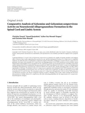 Comparative Analysis of Gelsemine and Gelsemium Sempervirens Activity on Neurosteroid Allopregnanolone Formation in the Spinal Cord and Limbic System