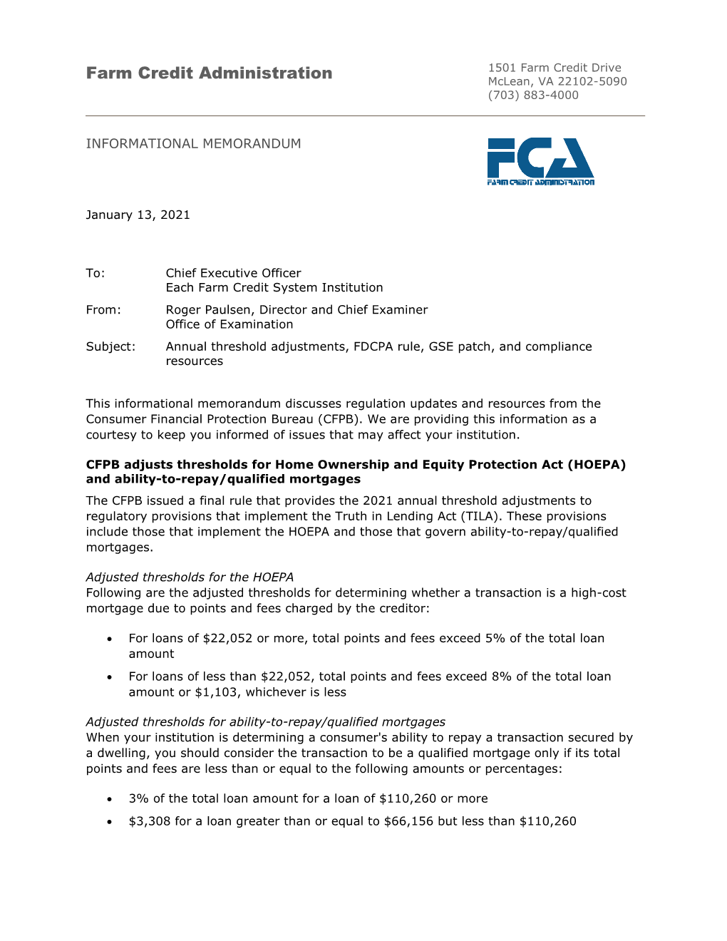 Annual Threshold Adjustments, FDCPA Rule, GSE Patch, and Compliance Resources