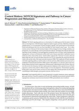 NOTCH Signatures and Pathway in Cancer Progression and Metastasis