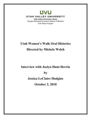 Utah Women's Walk Oral Histories Directed by Michele Welch