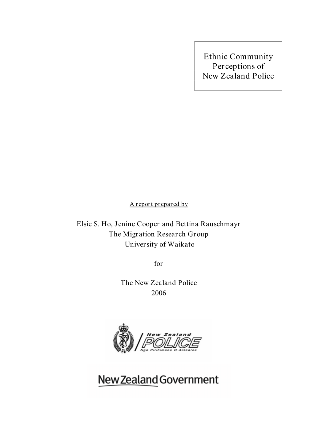 Ethnic Community Perceptions of New Zealand Police