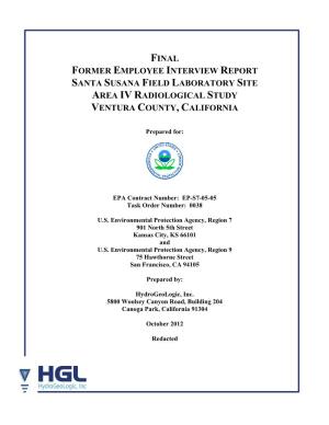 Final Former Employee Interview Report Santa Susana Field Laboratory Site Area Iv Radiological Study Ventura County, California
