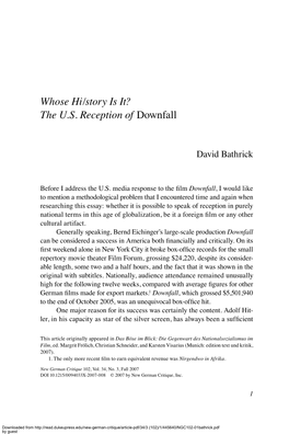 Whose Hi/Story Is It? the U.S. Reception of Downfall