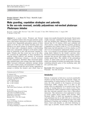 Mate Guarding, Copulation Strategies and Paternity in the Sex-Role Reversed, Socially Polyandrous Red-Necked Phalarope Phalaropus Lobatus