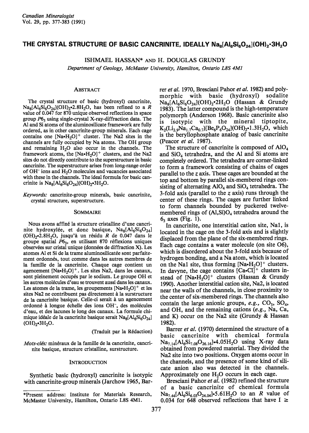 The Crystal Structure of Basic Cancrinite, Ideally