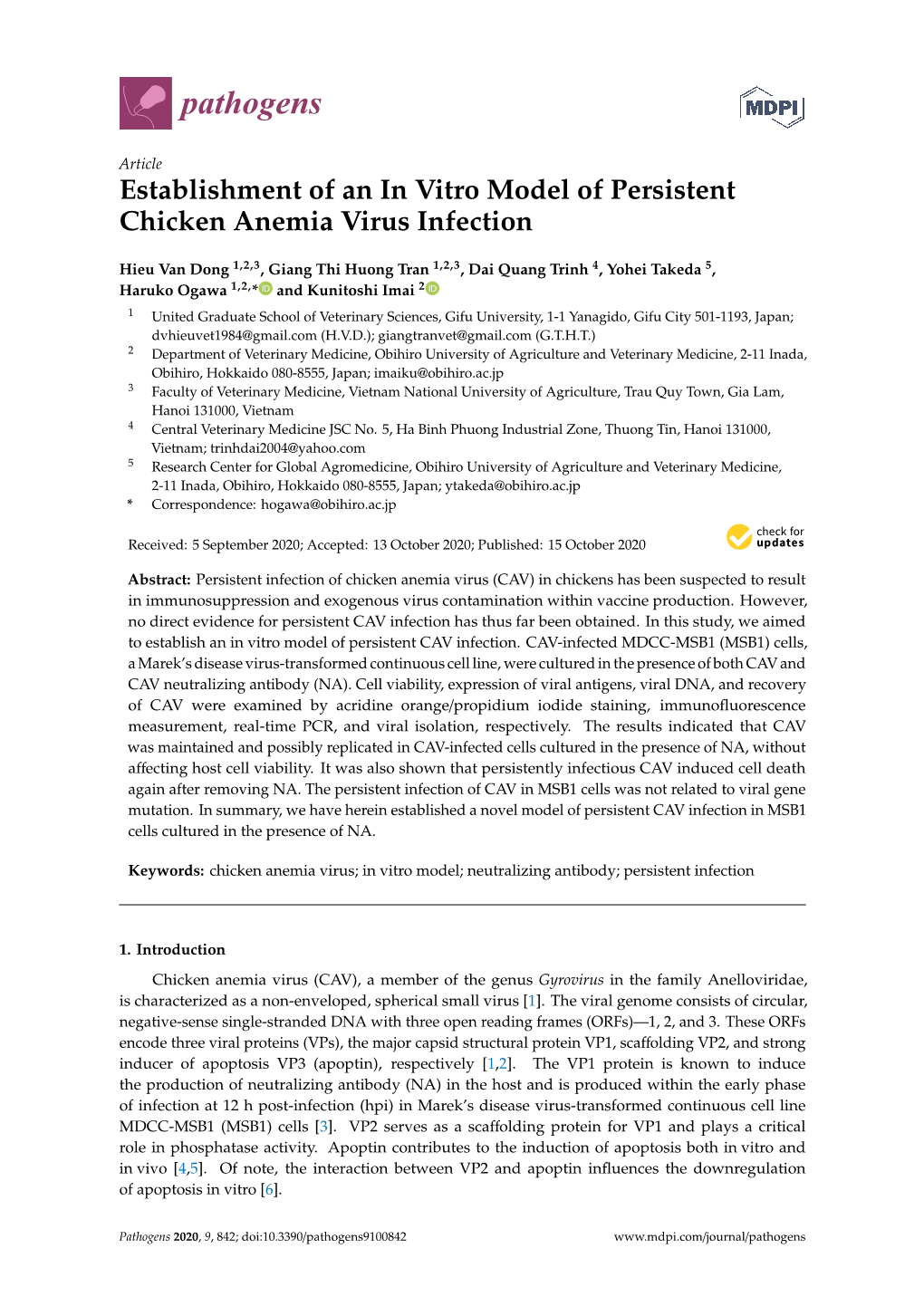 Establishment of an in Vitro Model of Persistent Chicken Anemia Virus Infection