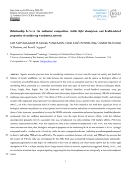 Relationship Between the Molecular Composition, Visible Light Absorption, and Health-Related Properties of Smoldering Woodsmoke Aerosols