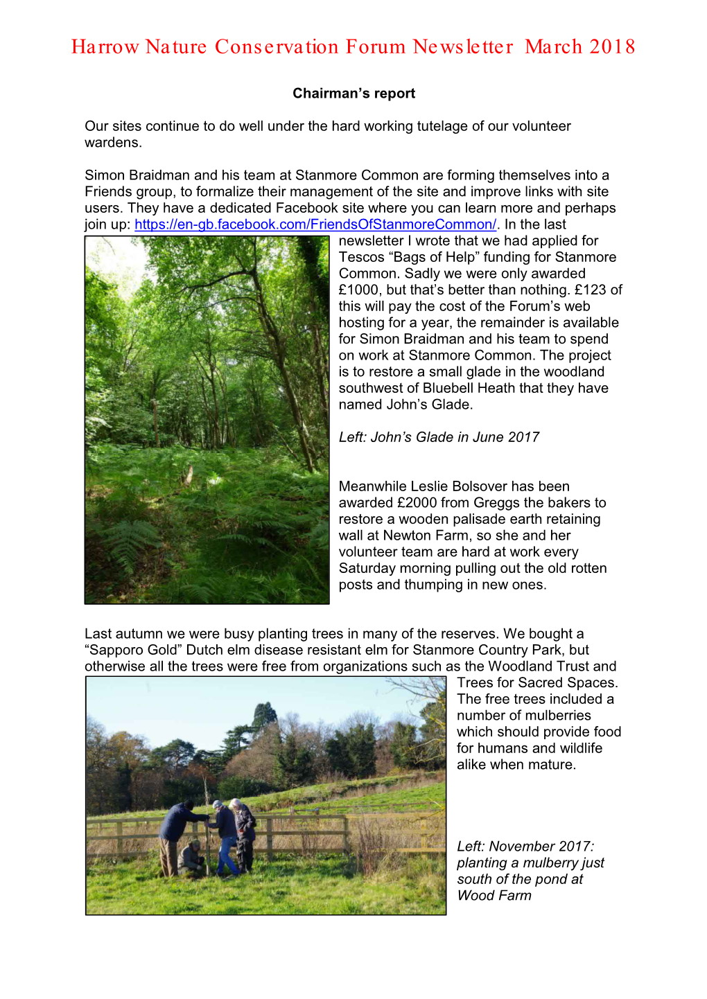 Harrow Nature Conservation Forum Newsletter March 2018