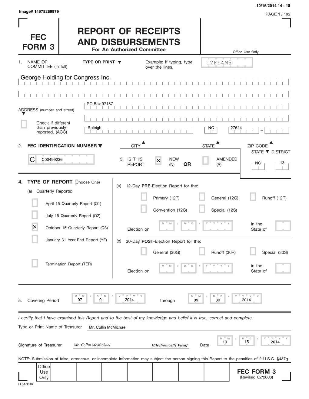 Report of Receipts and Disbursements