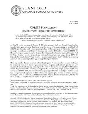 X Prize Foundation: Revolution Through Competition