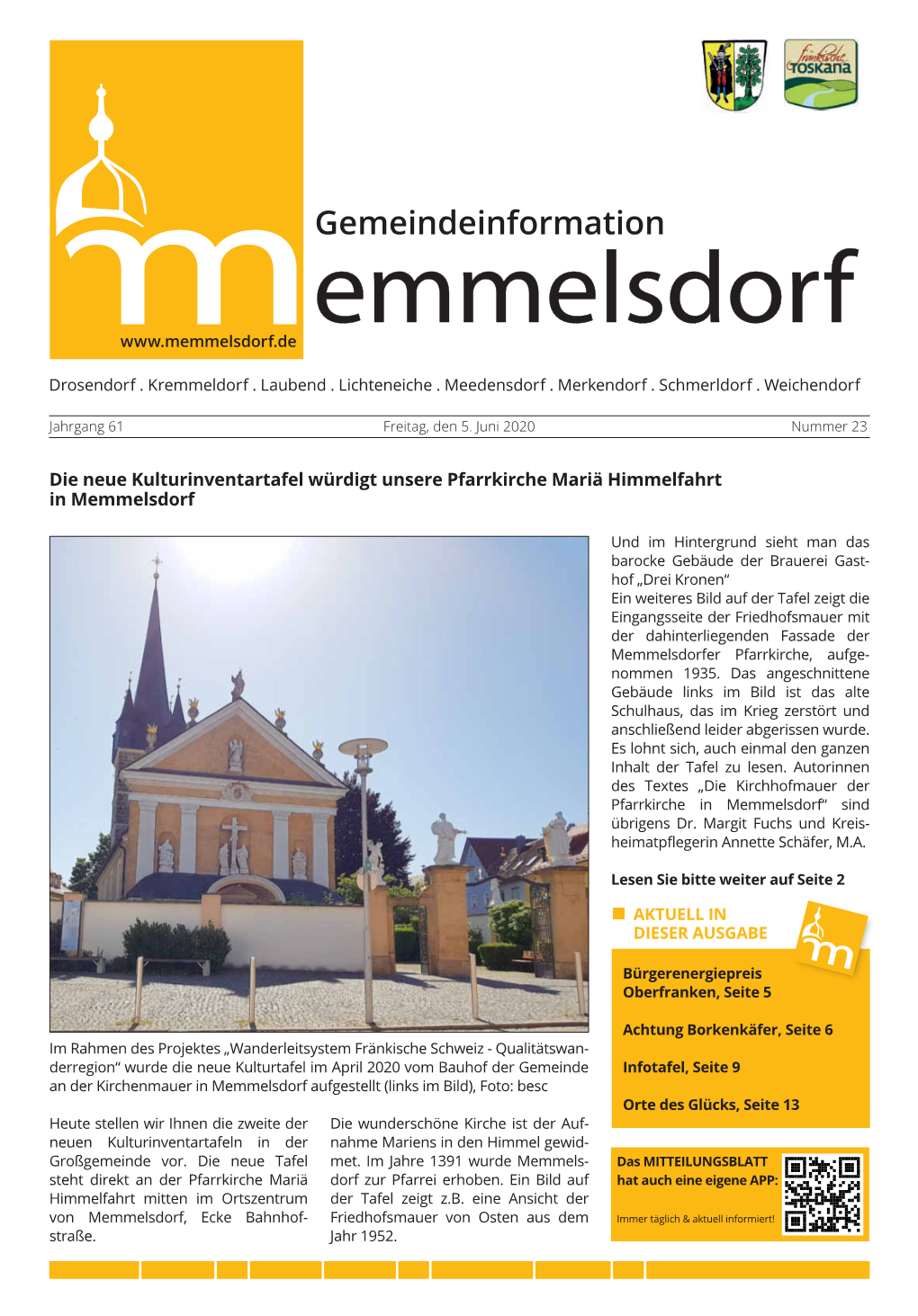 Die Neue Kulturinventartafel Würdigt Unsere Pfarrkirche Mariä Himmelfahrt in Memmelsdorf