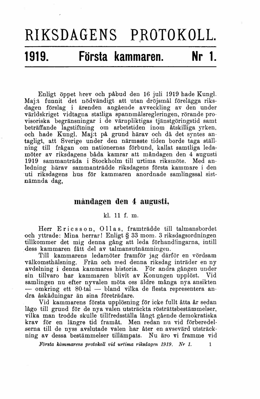 Riksdagens Protokoll. 1919