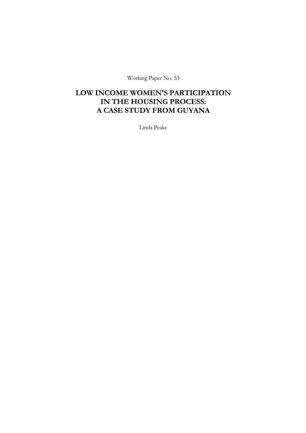 Low Income Women's Participation in the Housing Process: a Case Study from Guyana