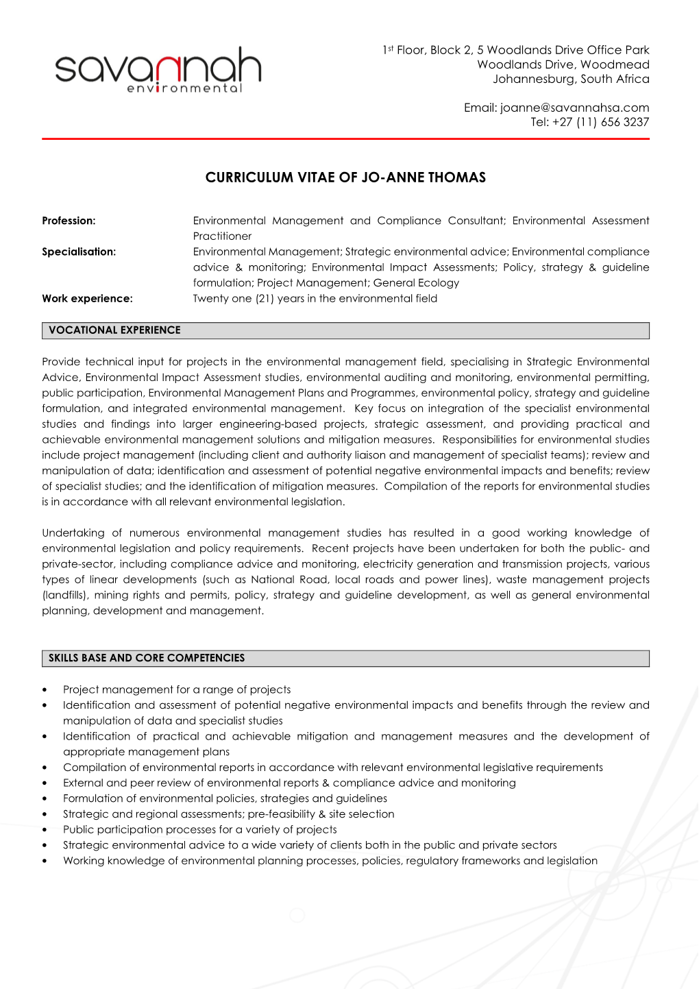 Curriculum Vitae of Jo-Anne Thomas