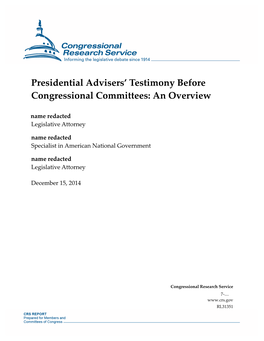 Presidential Advisers' Testimony Before