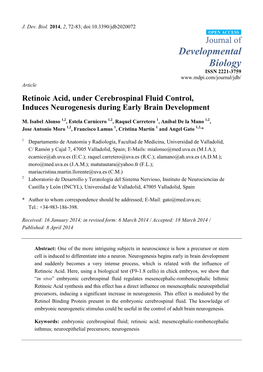 Retinoic Acid, Under Cerebrospinal Fluid Control, Induces Neurogenesis During Early Brain Development