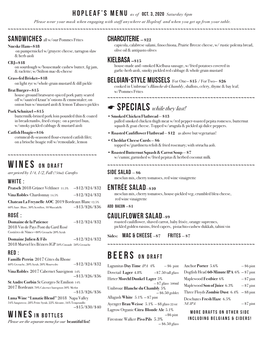 Hopleaf's Menu As of Oct. 3, 2020 Saturday 6Pm Charcuterie — $22