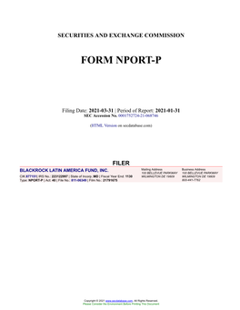 BLACKROCK LATIN AMERICA FUND, INC. Form NPORT-P Filed 2021-03-31