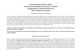 Università Degli Studi Di Cagliari Corso Di Laurea Triennale in Filosofia A.A