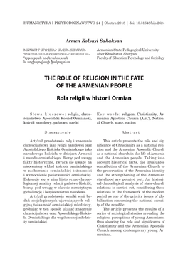 The Role of Religion in the Fate of the Armenian People