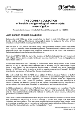 THE CORDER COLLECTION of Heraldic and Genealogical Manuscripts: a Users’ Guide