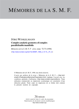 Complex Analytic Geometry of Complex Parallelizable Manifolds Mémoires De La S