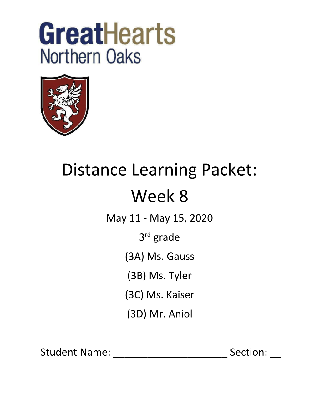 3​Rd​ Grade Distance Learning Packet GHNO | Week 8 | May 11