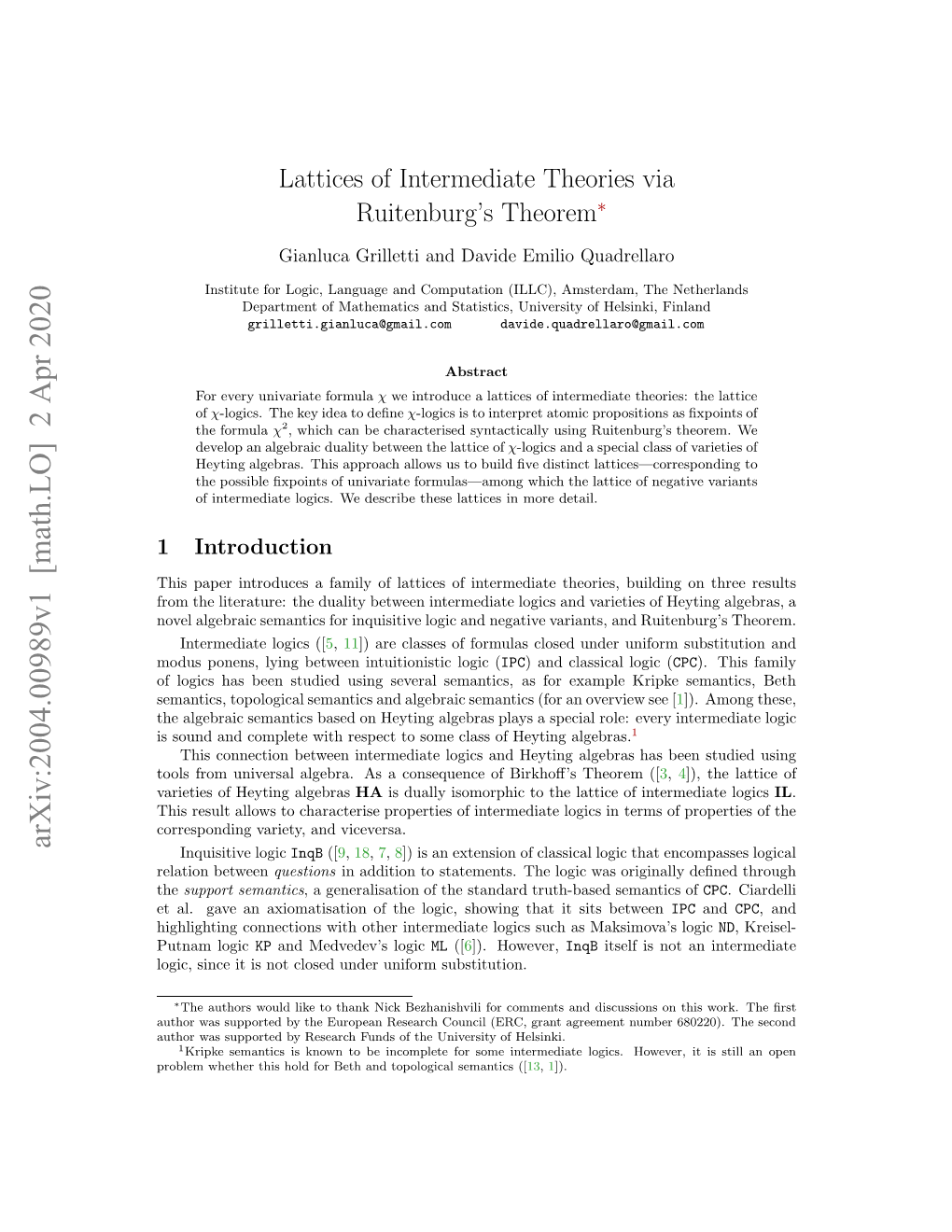 Lattices of Intermediate Theories Via Ruitenburg's Theorem