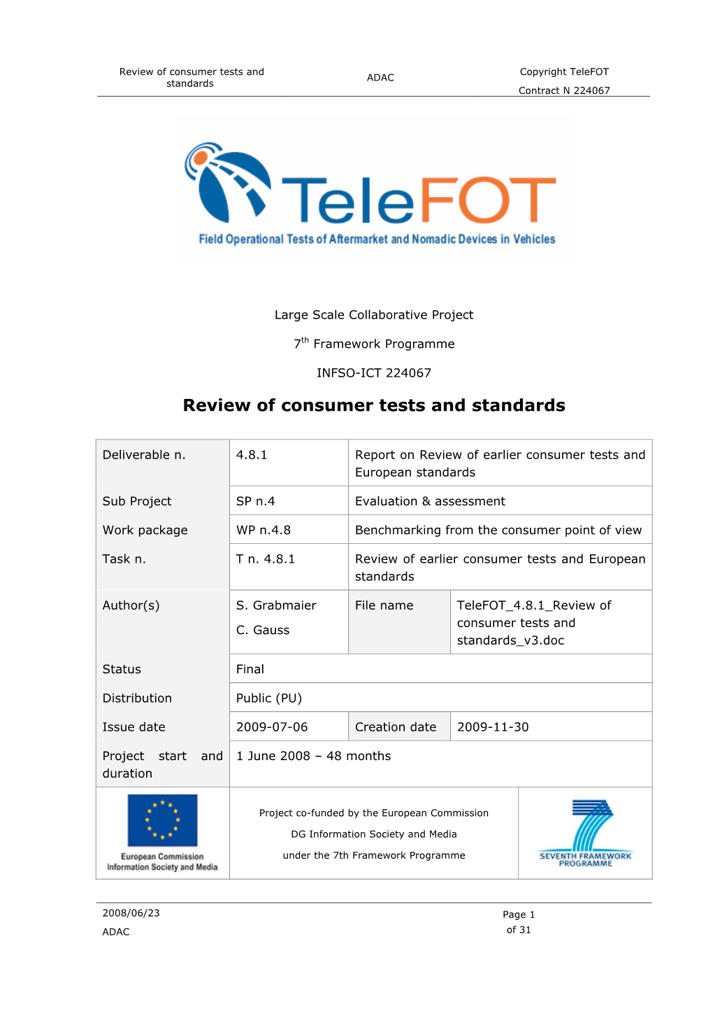 Review of Consumer Tests and Standards