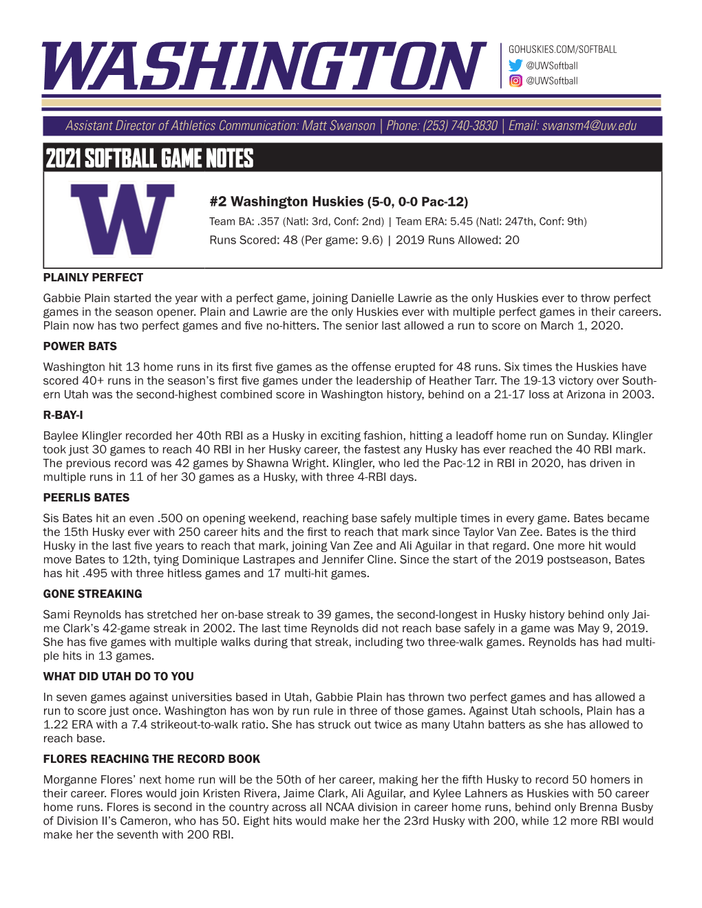 2021 Softball Game Notes