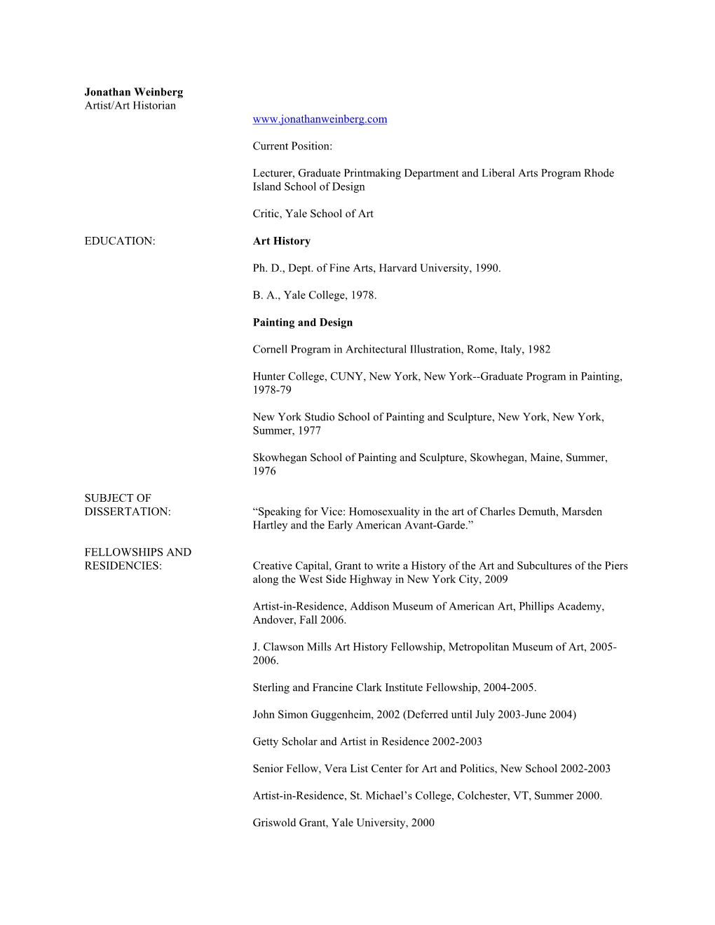 Jonathan Weinberg's CV