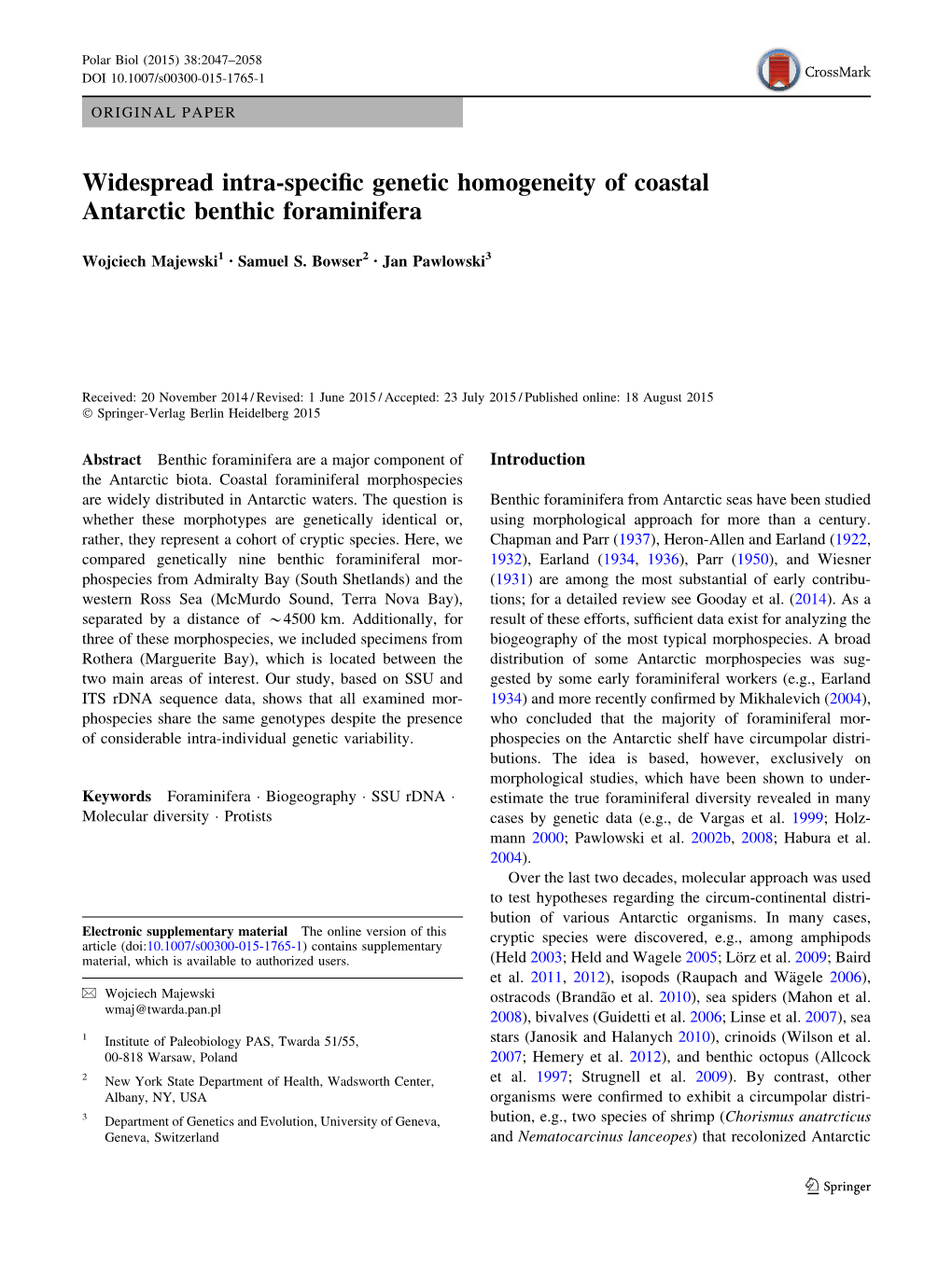 Widespread Intra-Specific Genetic Homogeneity of Coastal Antarctic