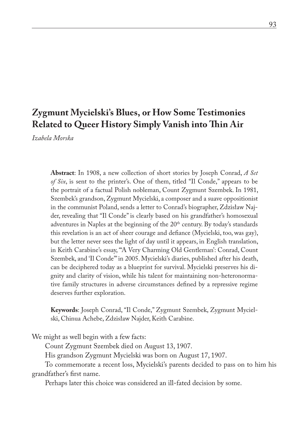 Zygmunt Mycielski's Blues, Or How Some Testimonies Related to Queer History Simply Vanish Into Thin