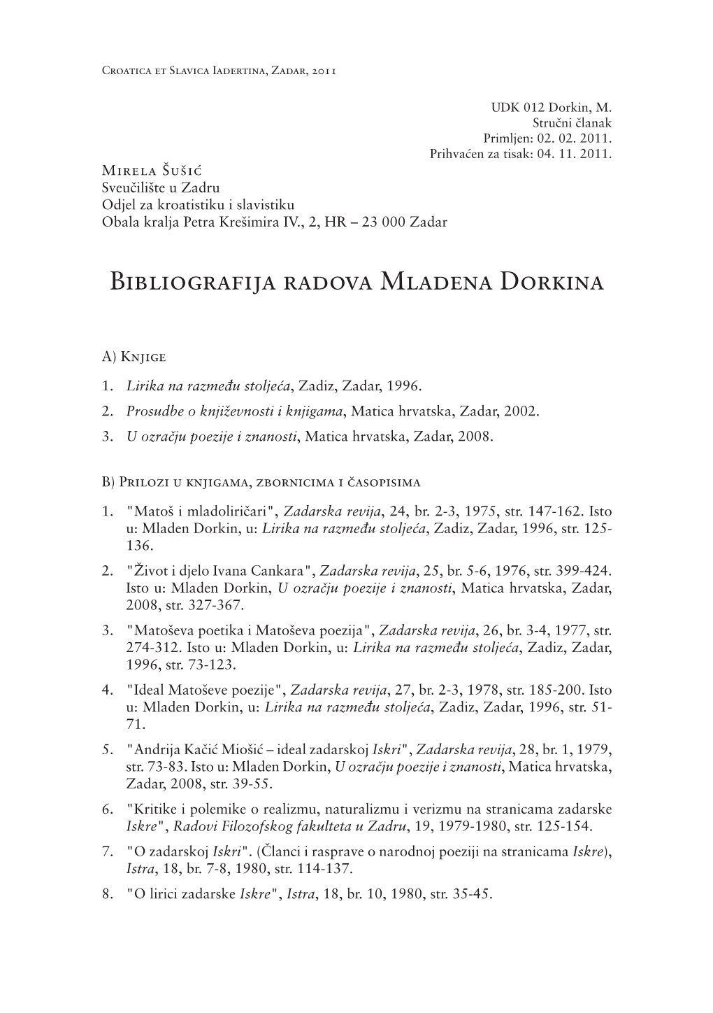 Bibliografija Radova Mladena Dorkina