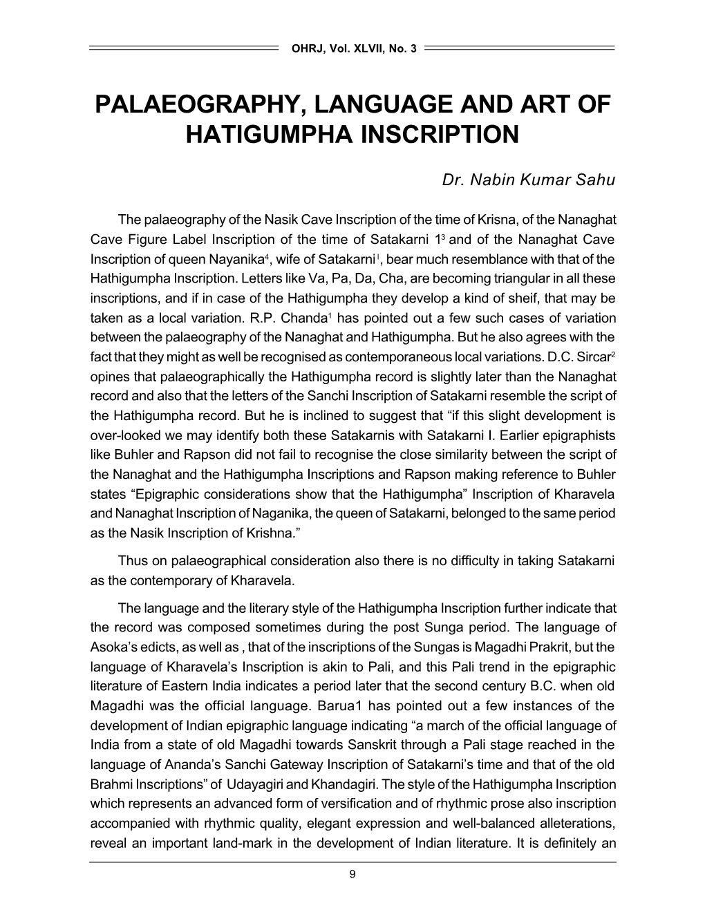 Palaeography, Language and Art of Hatigumpha Inscription