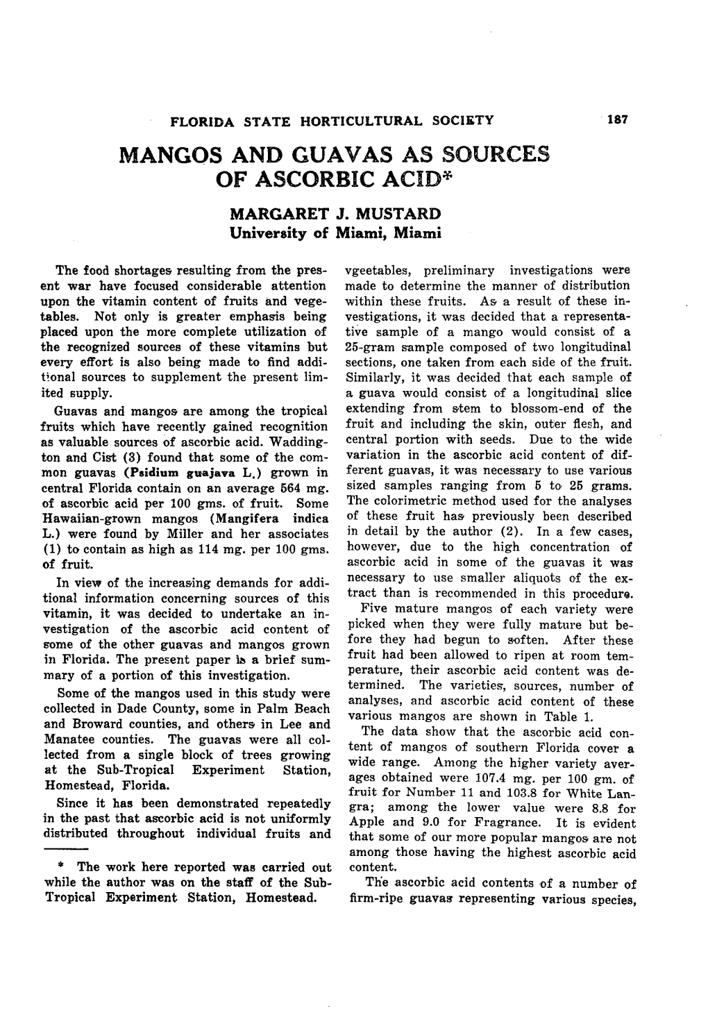 Mangos and Guavas As Sources of Ascorbic Acid*