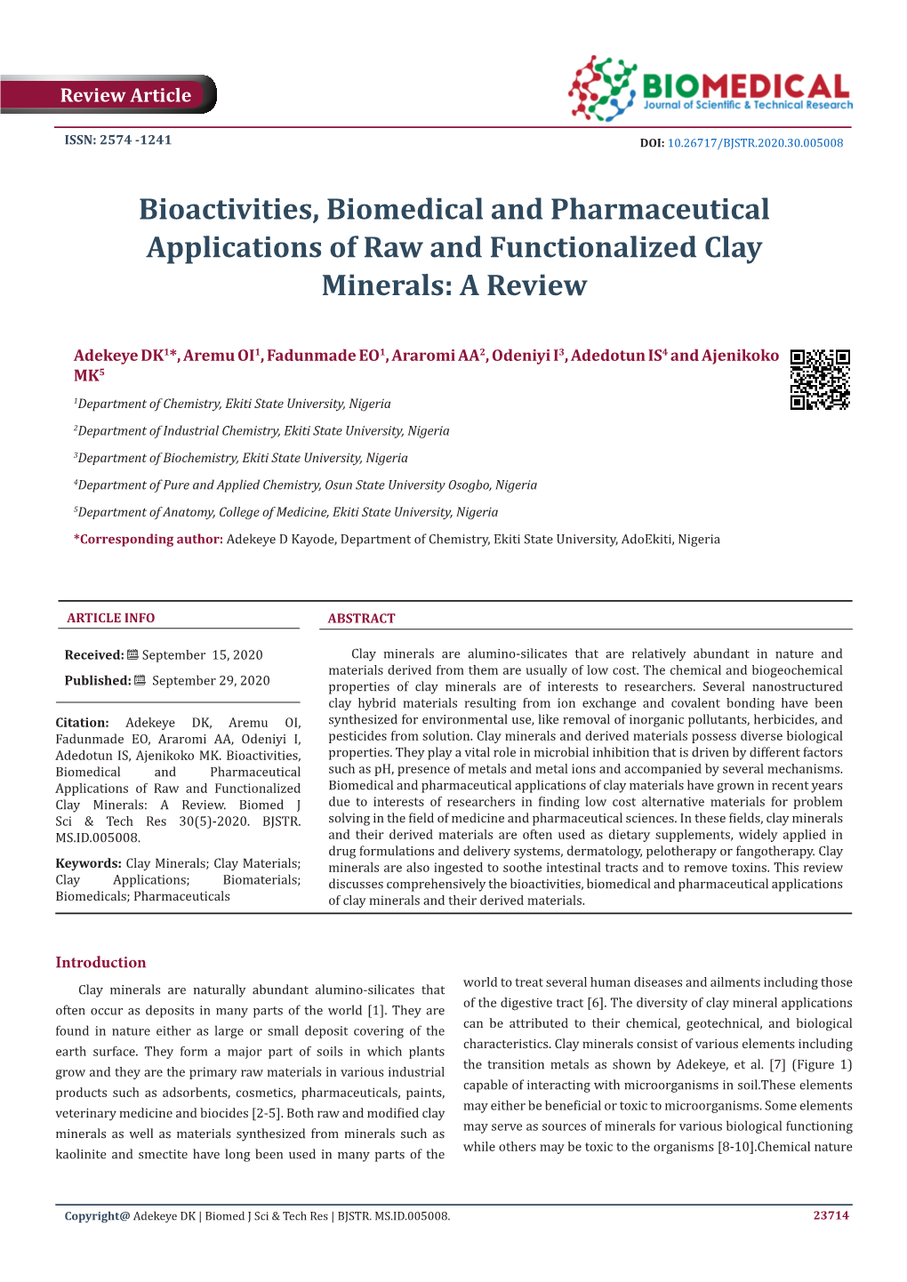 Bioactivities, Biomedical and Pharmaceutical Applications of Raw and Functionalized Clay Minerals: a Review