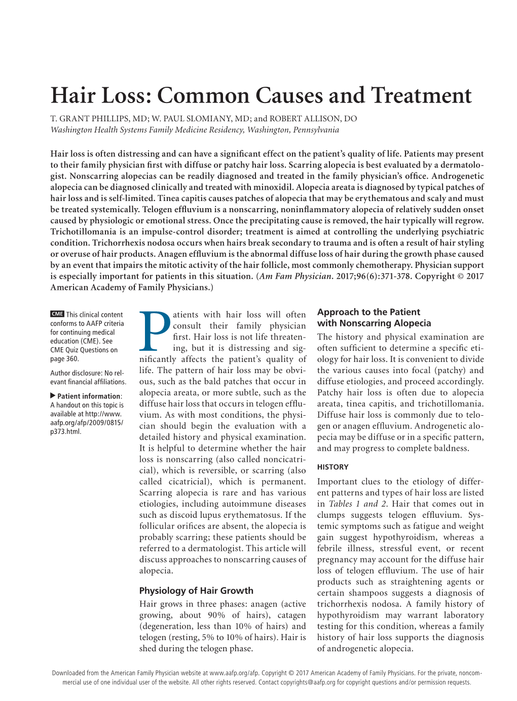Hair Loss: Common Causes and Treatment T