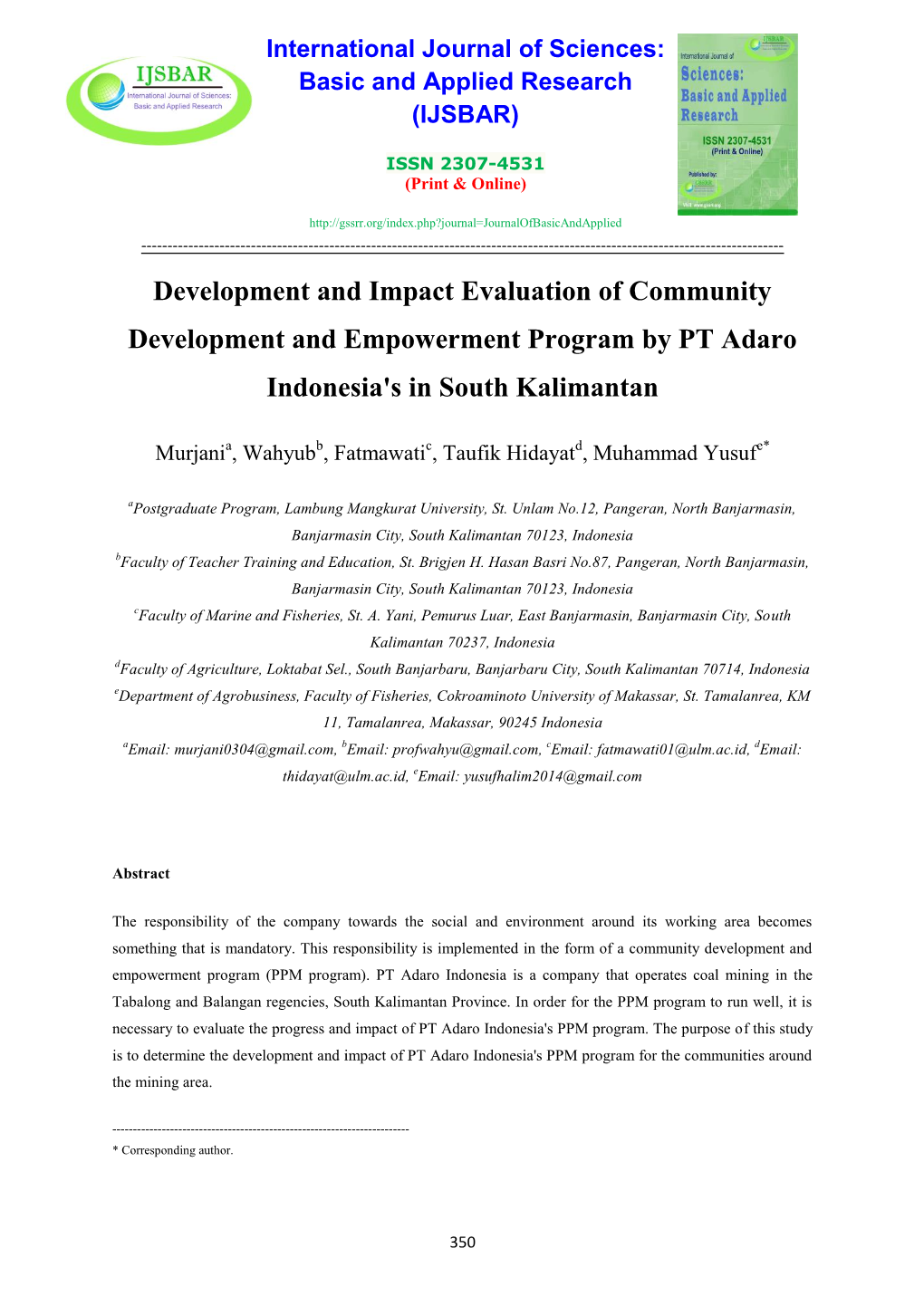 Development and Impact Evaluation of Community Development and Empowerment Program by PT Adaro Indonesia's in South Kalimantan