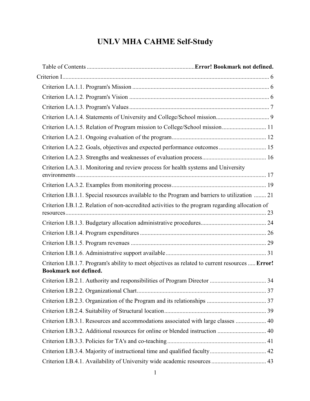 UNLV MHA CAHME Self-Study