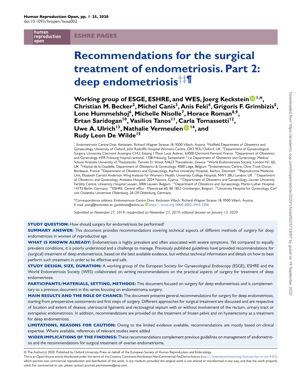 Recommendations for the Surgical Treatment of Endometriosis