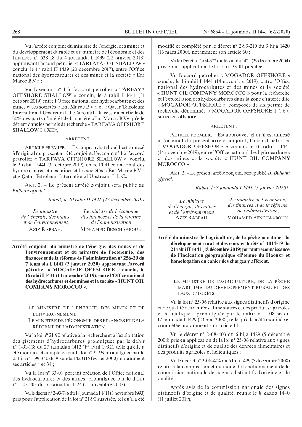 Pomme Du Haouz» Et Finances Et De La Réforme De L’Administration N° 256-20 Du Homologation Du Cahier Des Charges Y Afférent