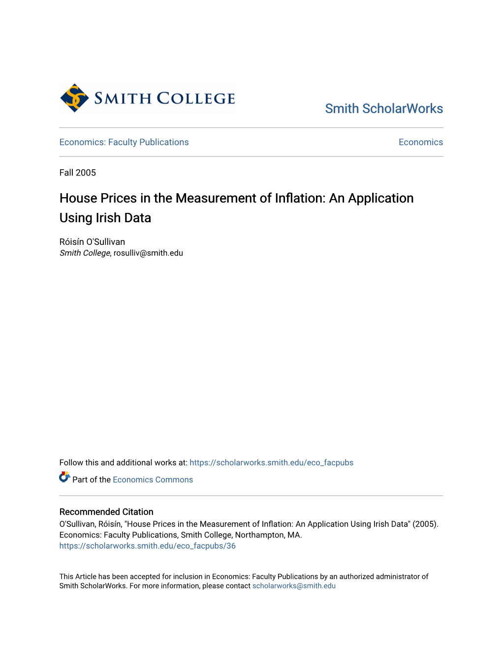 House Prices in the Measurement of Inflation: an Application Using Irish Data